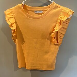 Zara Orange Ruffle Sleeve Top